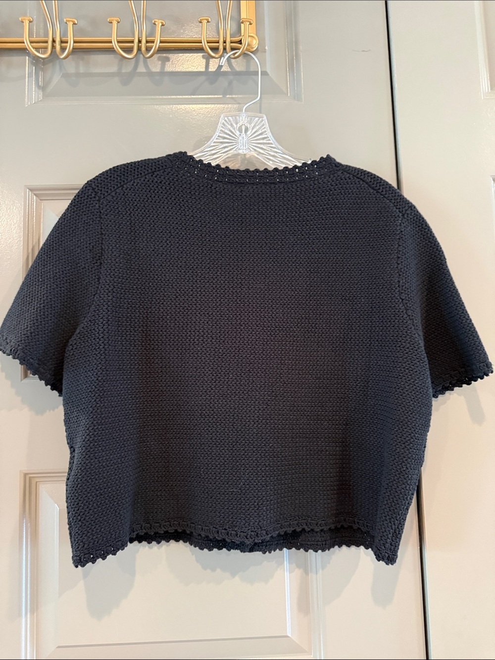 J. Crew Black Cropped Short-Sleeve Cardigan Sweater Gold Buttons Lady Jacket - Picture 5 of 5